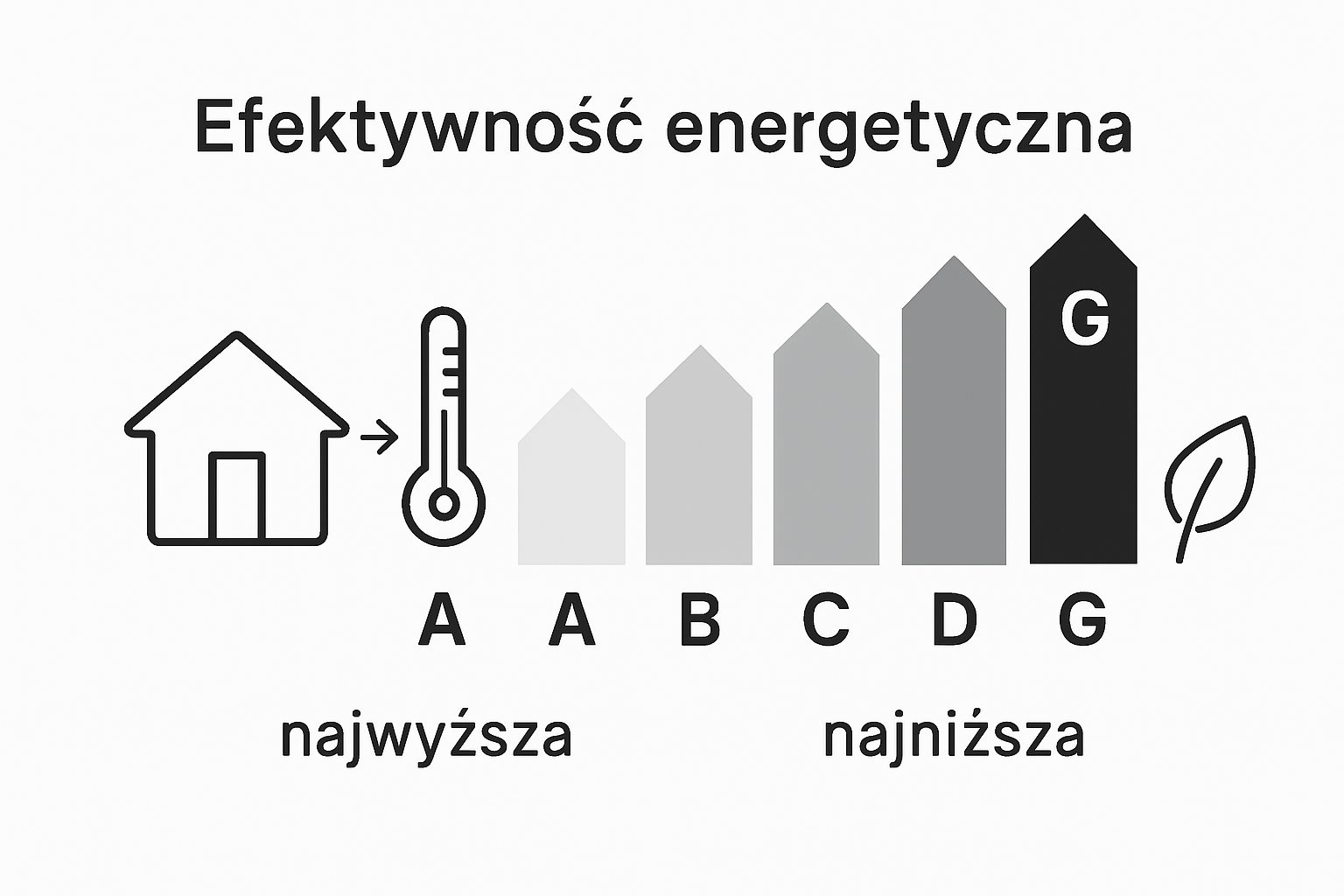 Skala efektywności energetycznej budynków od klasy A do G