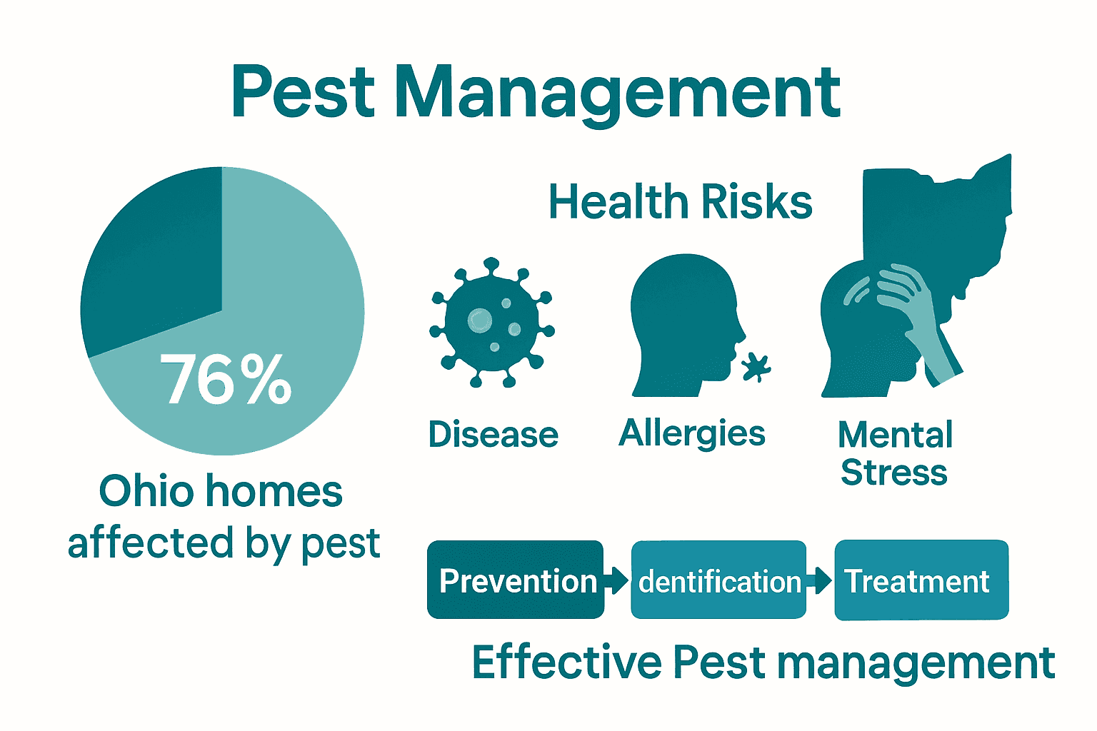 Infographic showing Ohio pest statistics, health risks, and pest management steps.