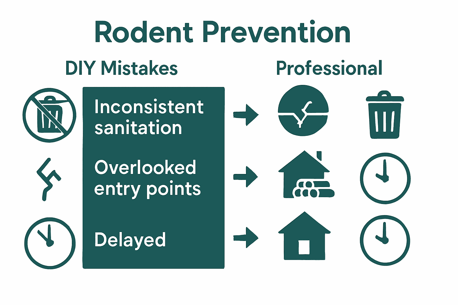 Infographic comparing common DIY rodent prevention mistakes with professional tips for Ohio homeowners