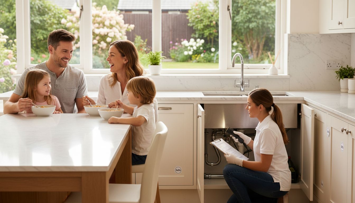 Pest inspection in bright residential kitchen