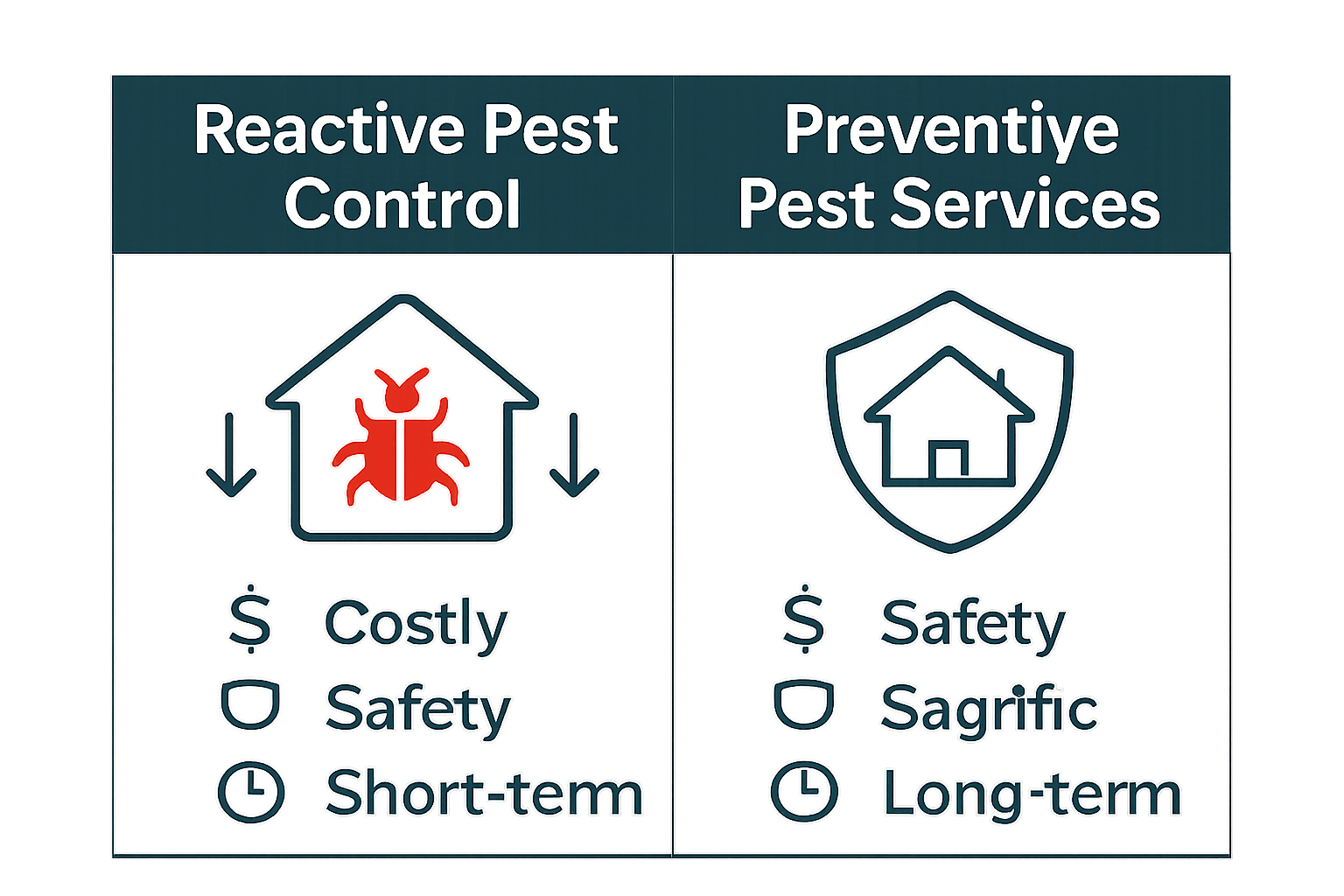 Infographic comparing preventive and reactive pest services