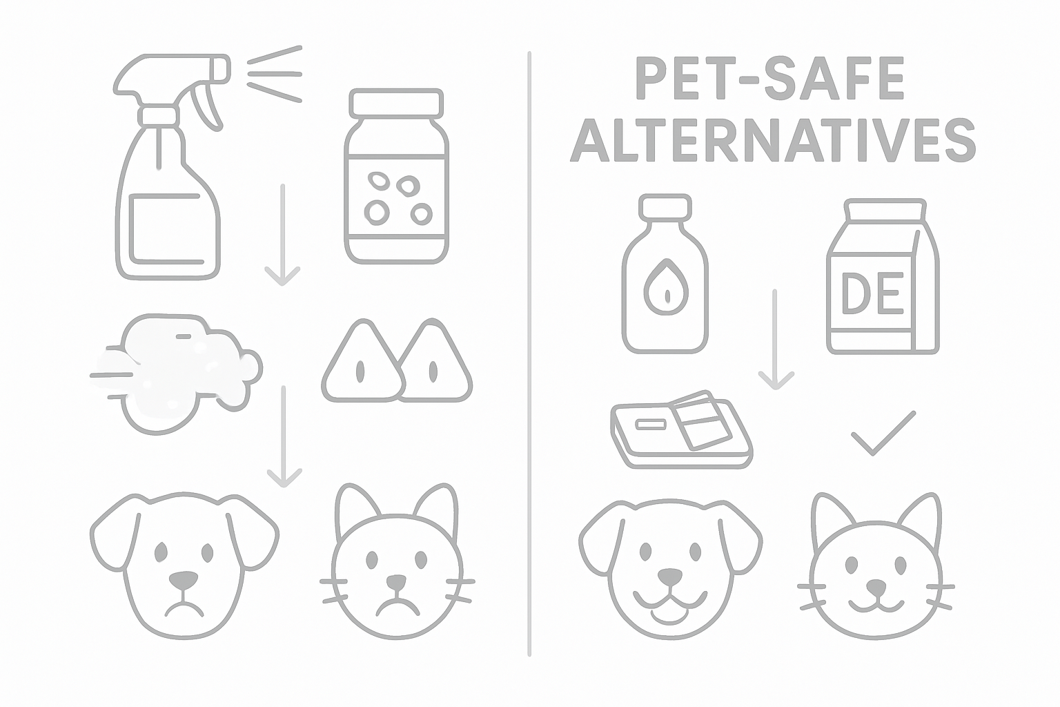 Infographic comparing pest chemicals risks and safe alternatives for pets