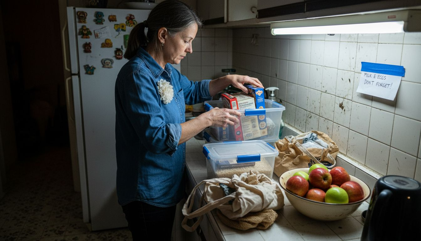 Woman storing food in sealed kitchen containers