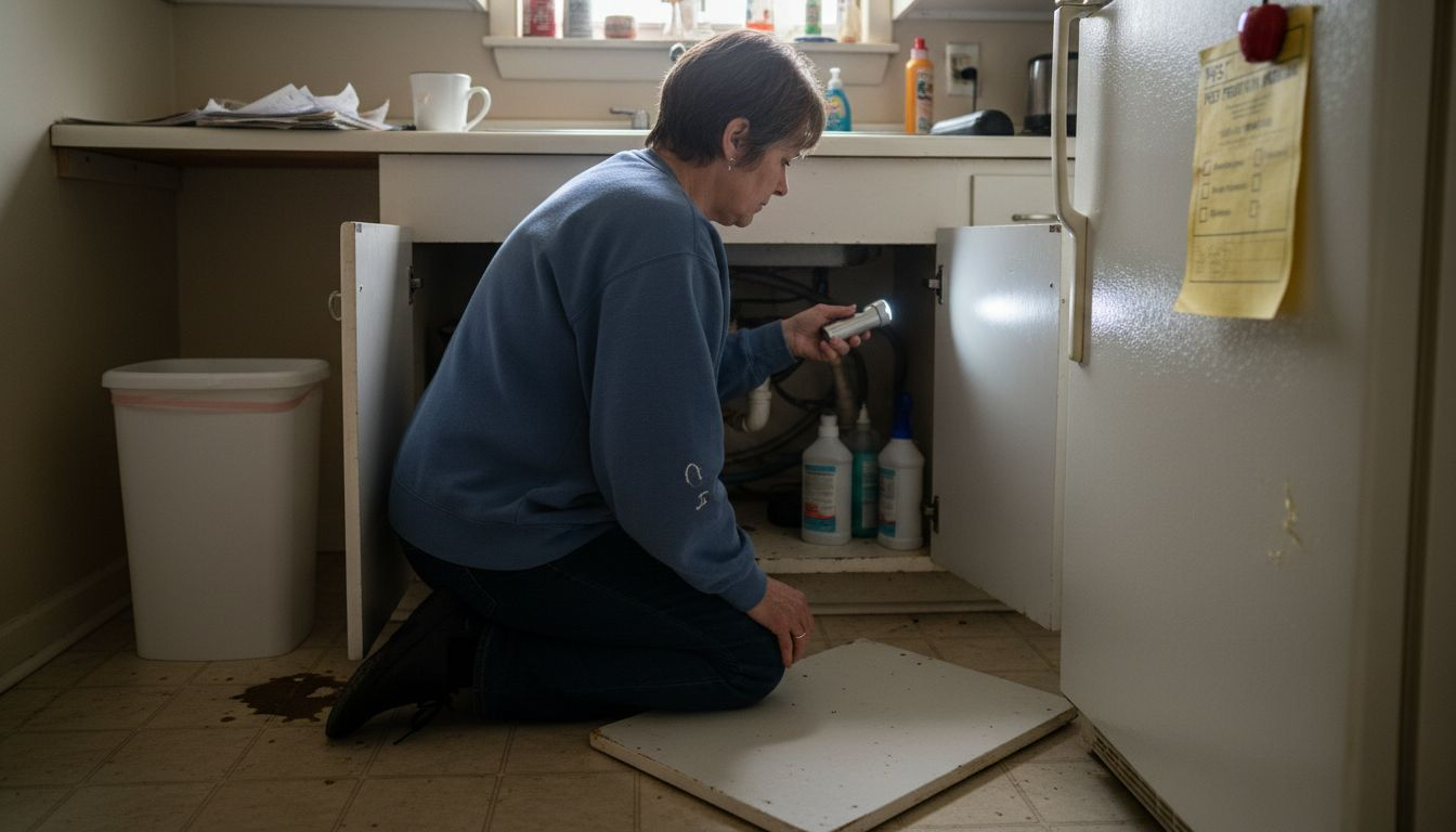 Ohio resident inspecting kitchen interior for pests
