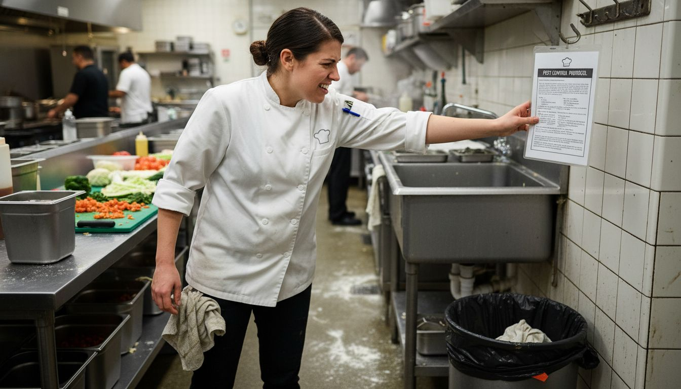 Cook spots cockroach in busy kitchen