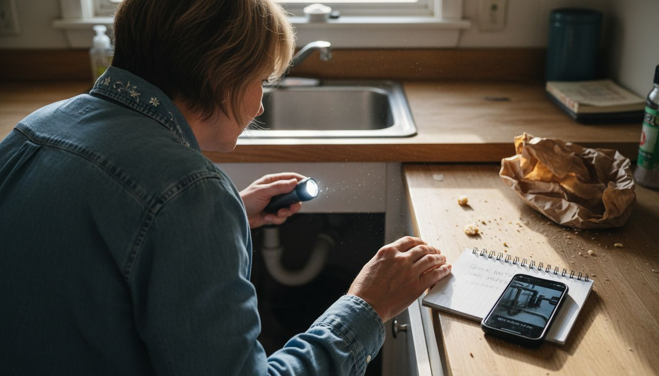 Homeowner inspecting for pest evidence