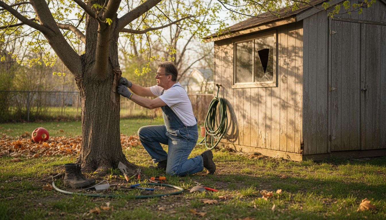 Homeowner checking tree for cankerworm pests