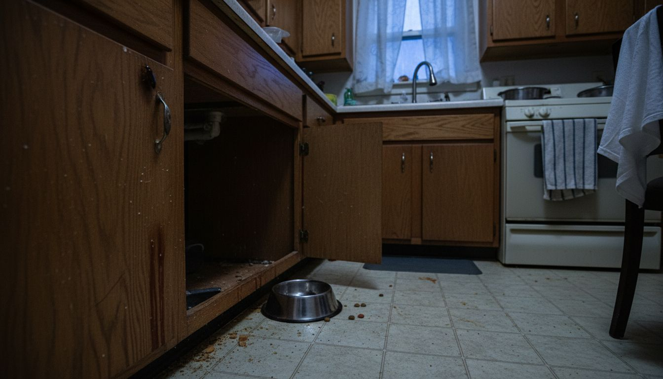 Kitchen scene with pest attractants visible
