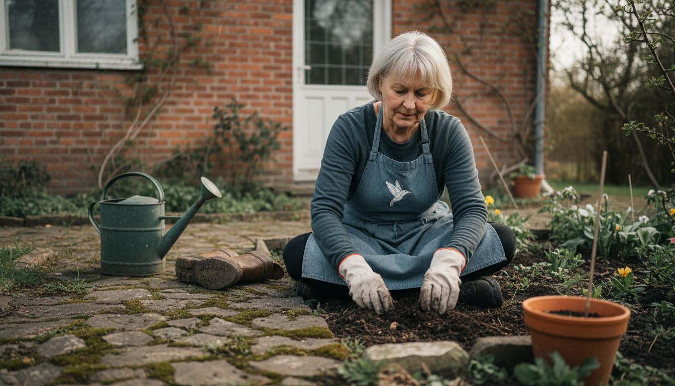 Homeowner inspecting soil for pest prevention