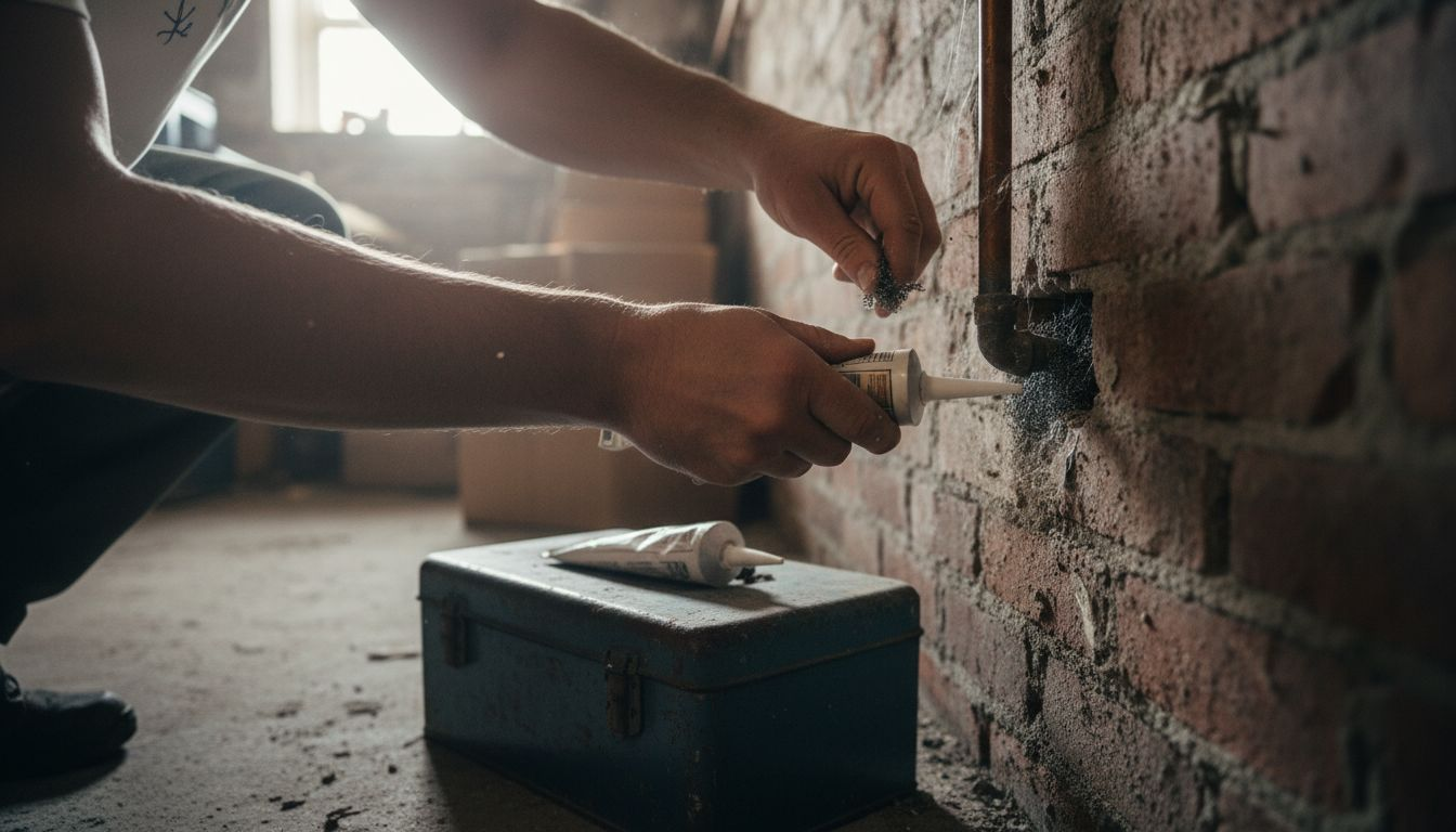 Sealing pipe entry point with steel wool