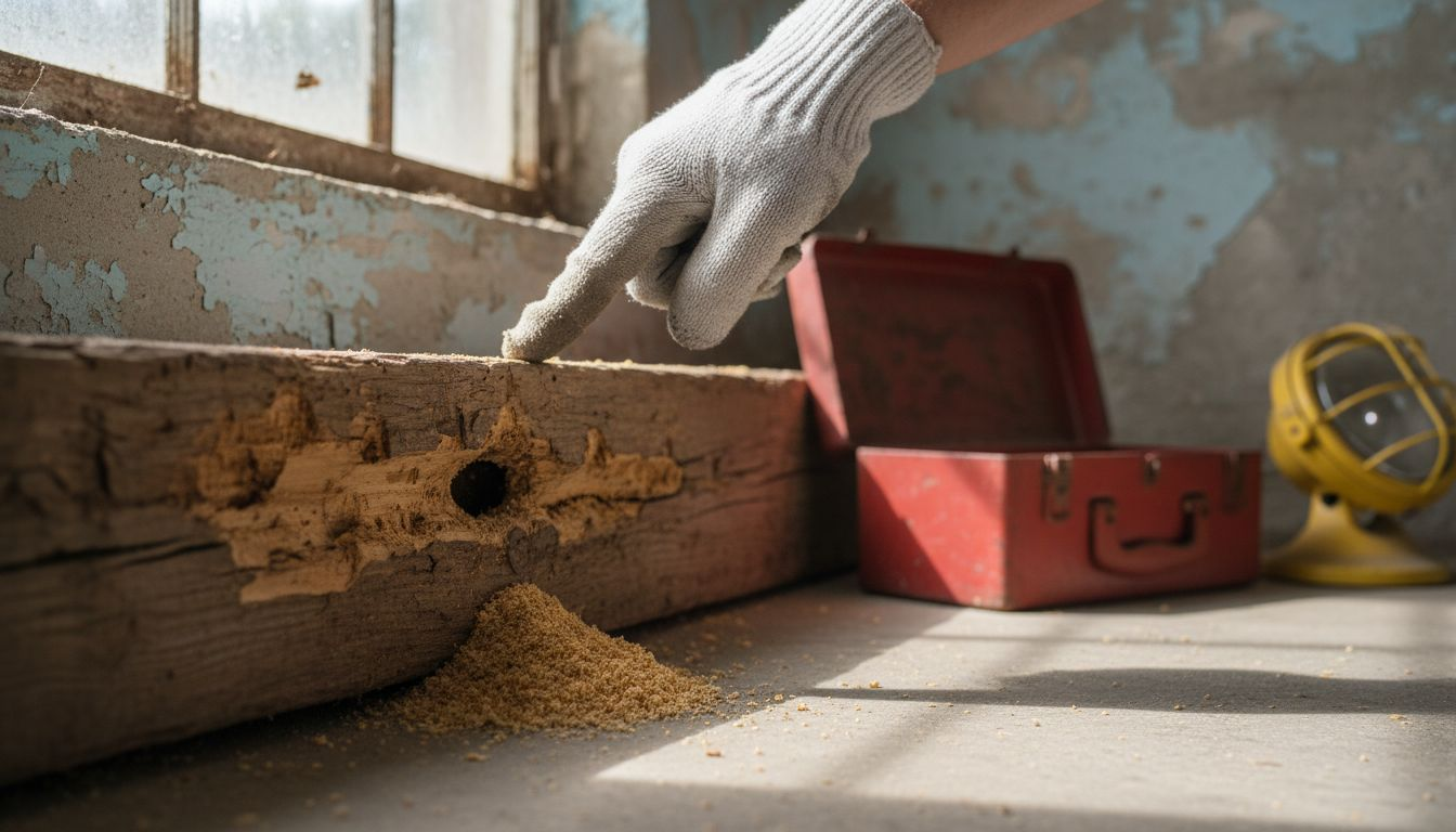 Carpenter ant nest in damaged wood beam
