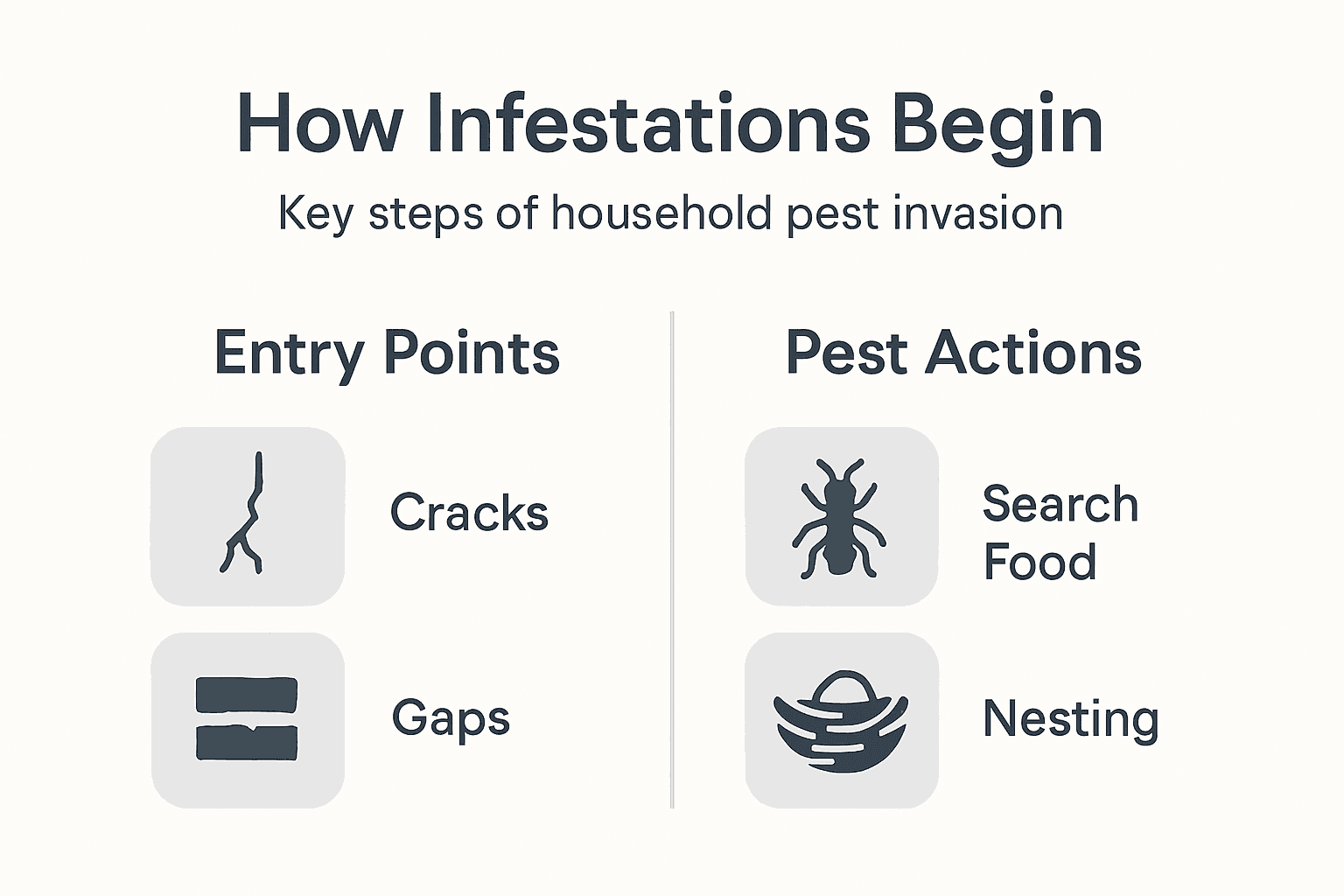 Infographic showing steps of pest invasion