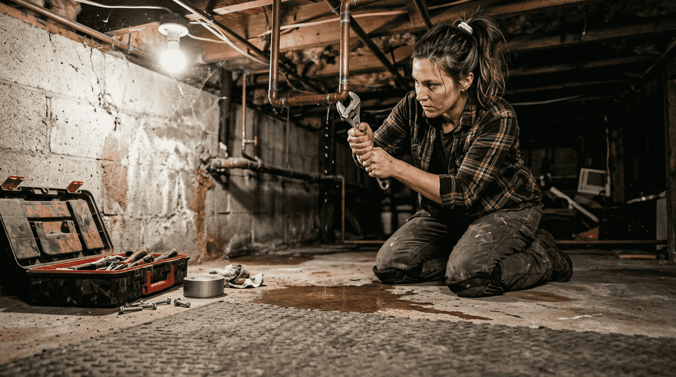 Homeowner repairs leaking pipe to reduce pests