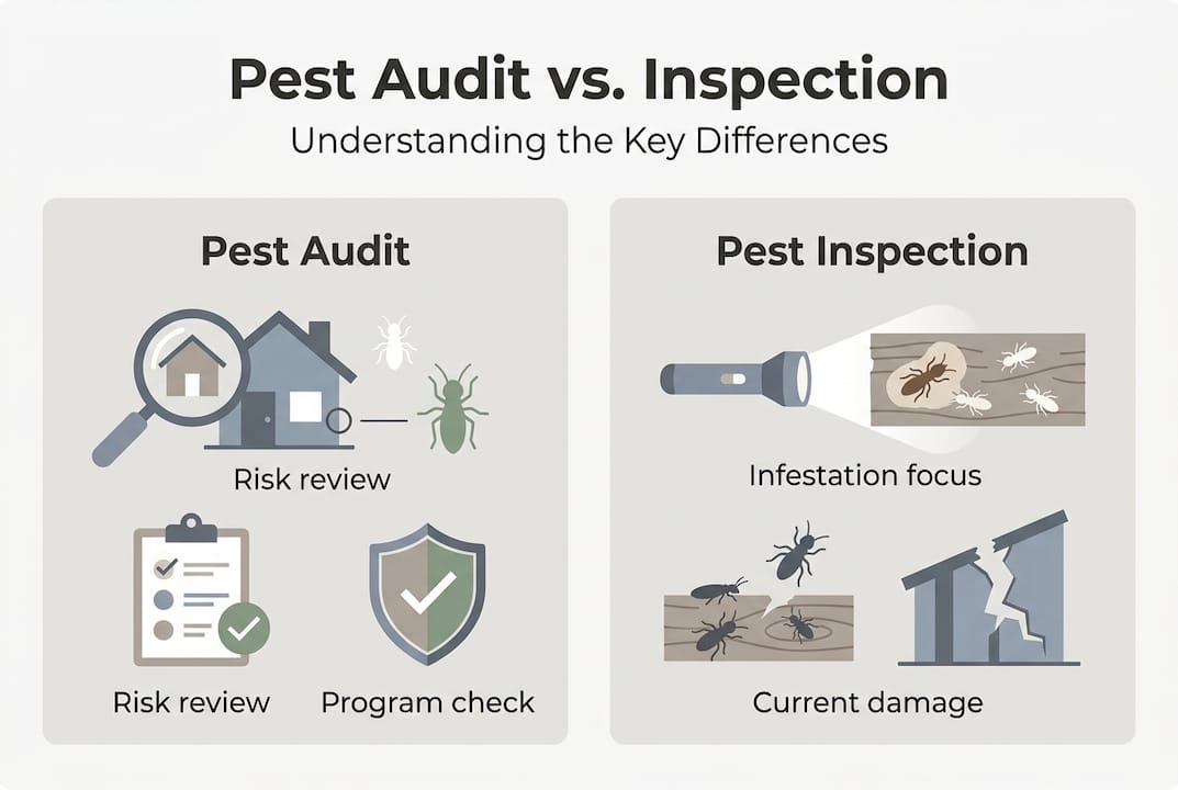 Infographic comparing pest audit and inspection