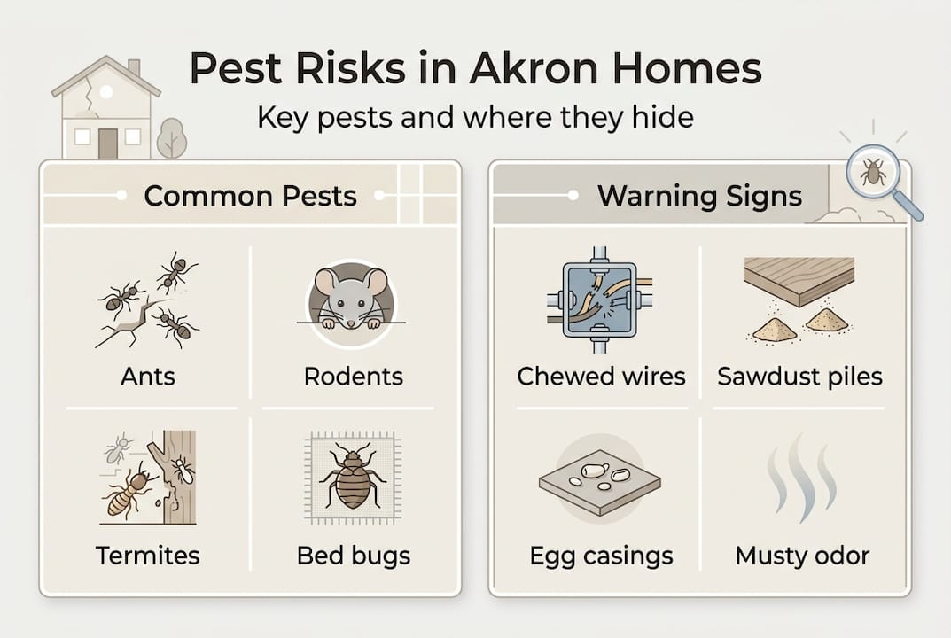 Infographic showing Akron pest types and warning signs