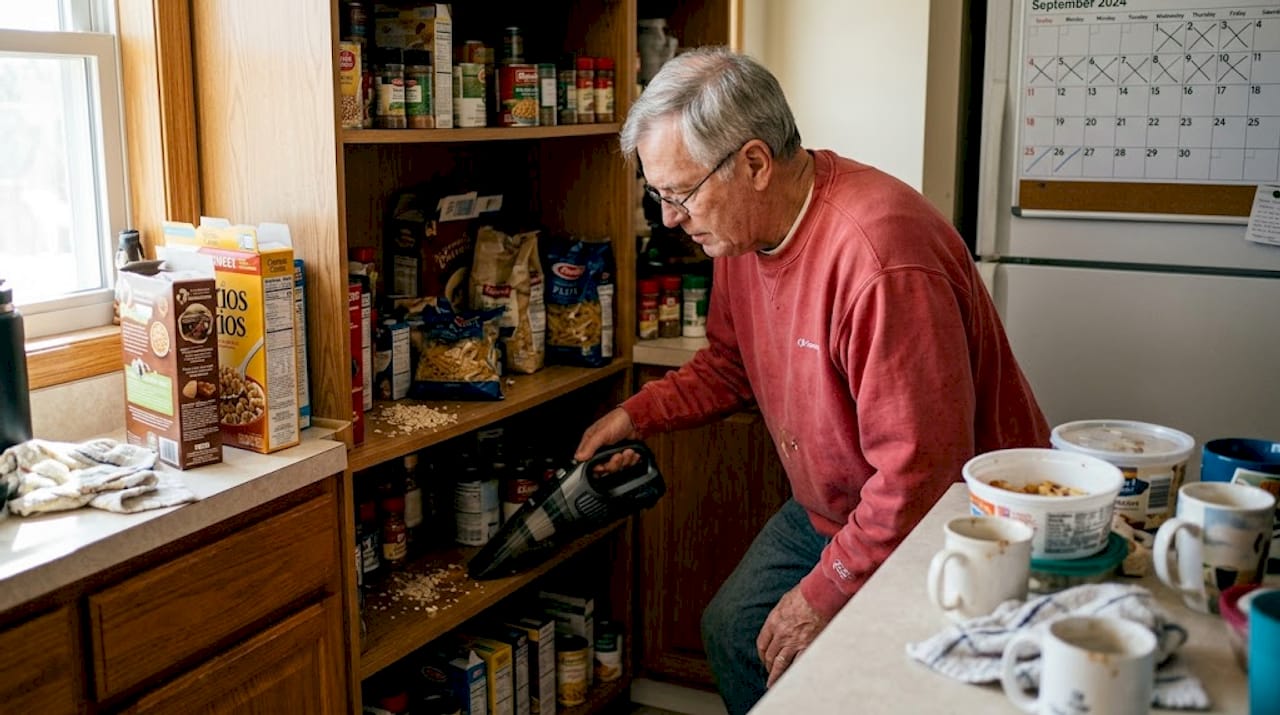 Ohio homeowner cleaning pantry shelves