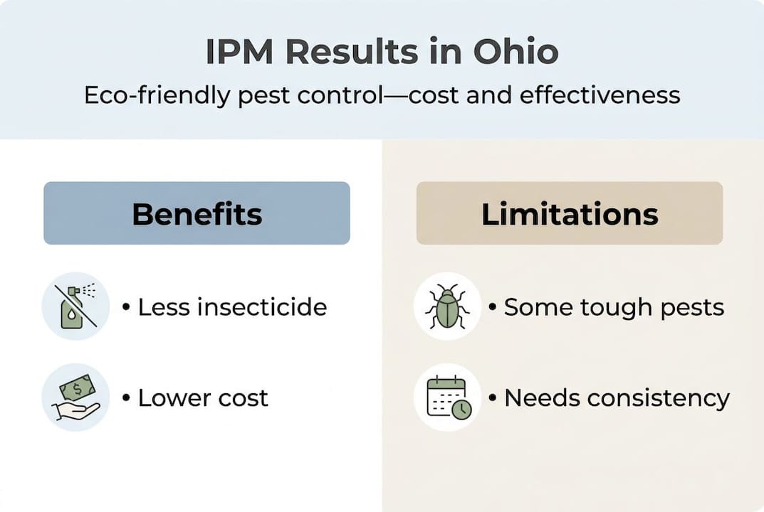 Infographic showing IPM benefits and limitations