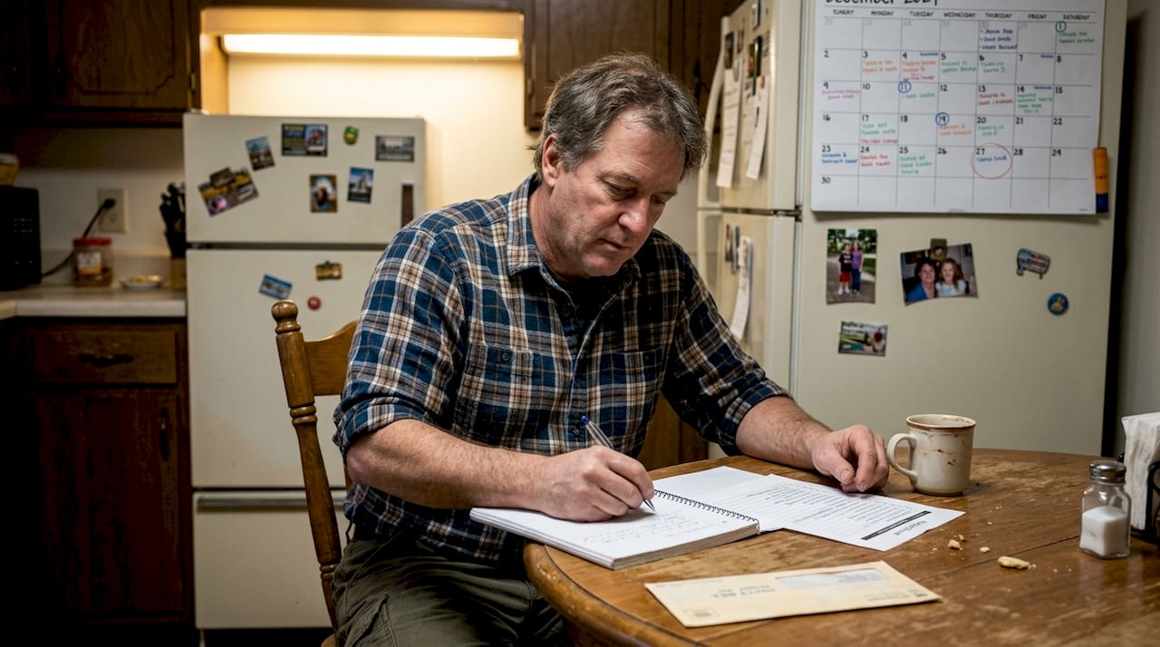 Man filling out pest inspection log at home