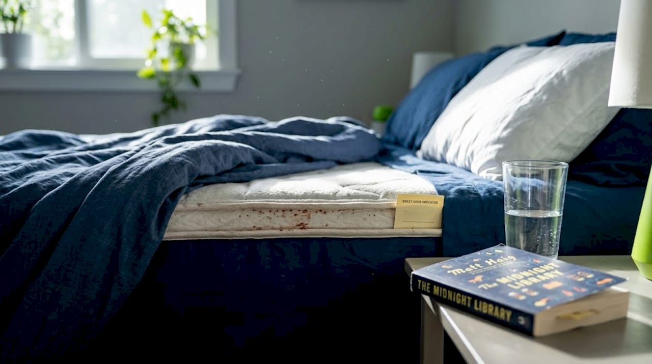 Bed bug stains and clues on mattress seam