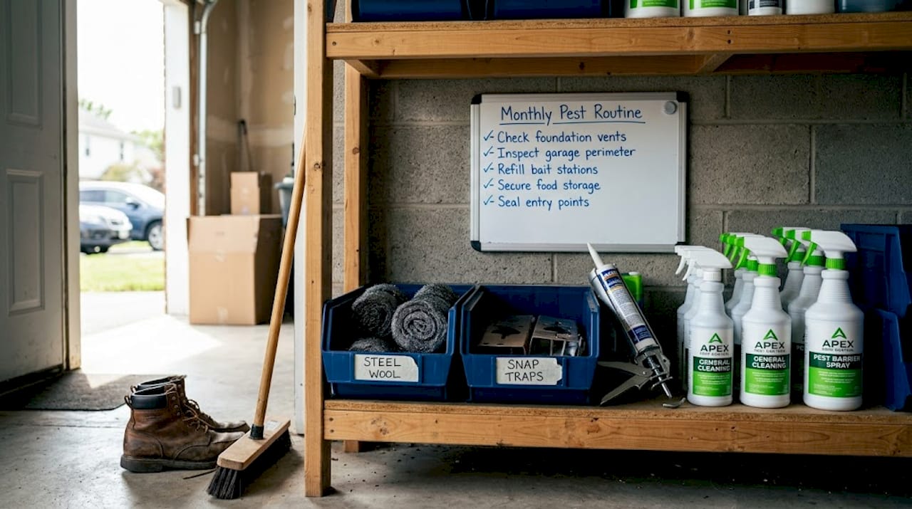 Organized pest control tools and supplies