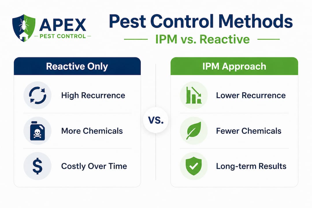 Infographic comparing IPM and reactive pest control