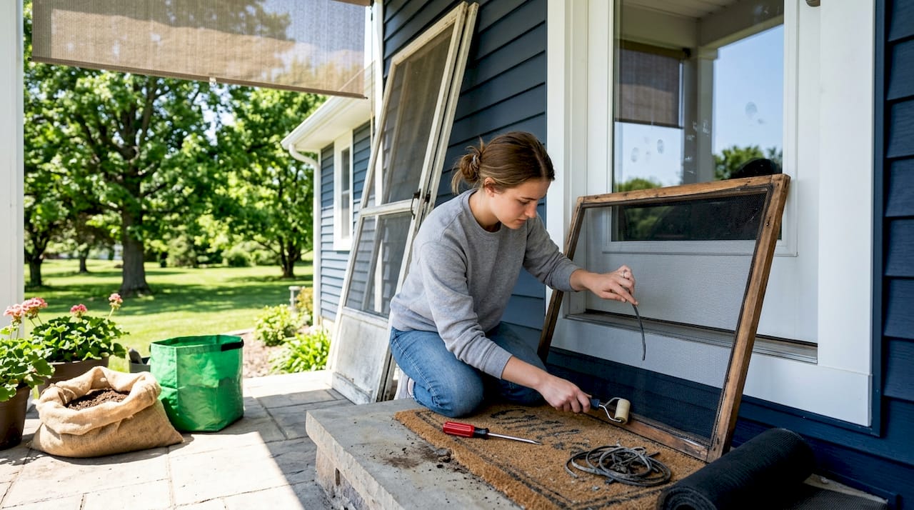 Repairing window screen for mosquito control