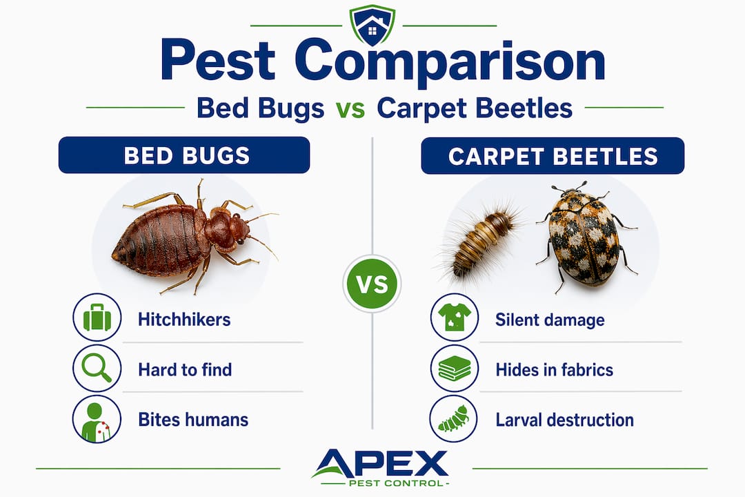 Infographic comparing bed bugs to carpet beetles