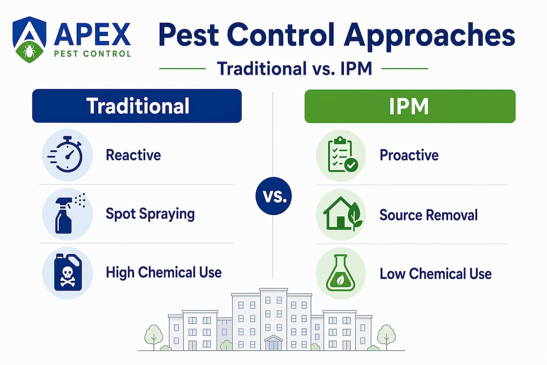 Infographic comparing traditional and IPM pest control