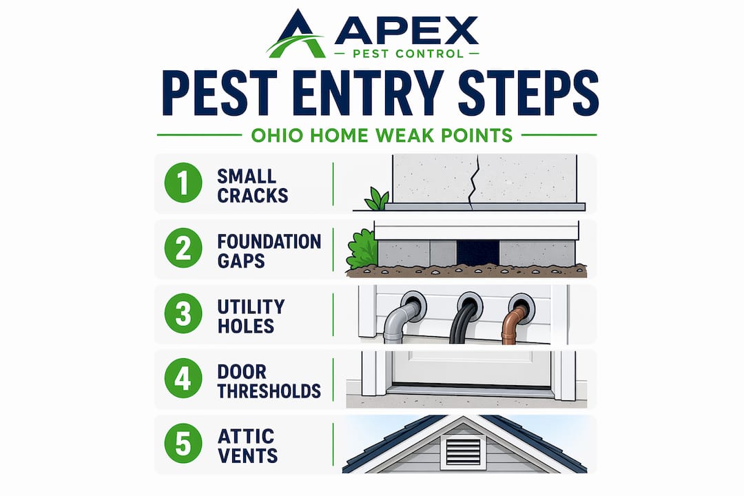 Vertical flow infographic showing main pest entry steps