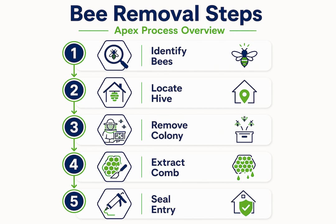 Infographic of bee removal step-by-step process