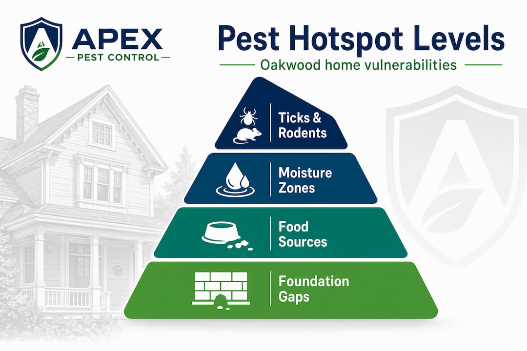 Infographic showing pest hotspot hierarchy for Oakwood