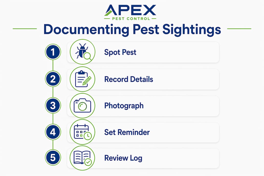 Infographic illustrating pest sighting documentation steps