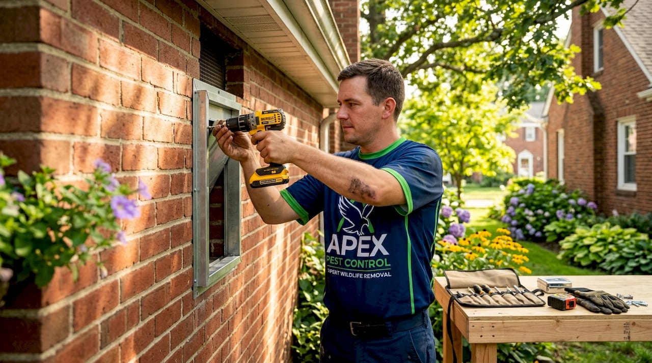 Close-up of exclusion door being installed on home