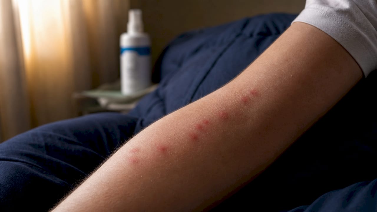 Close-up of bed bug bite welts on skin
