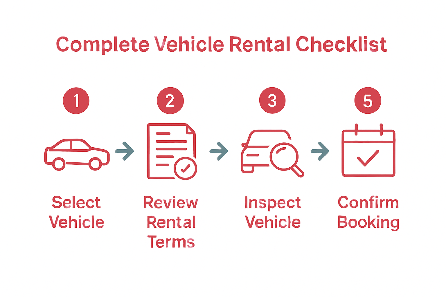 Five step process infographic for stress-free vehicle rental