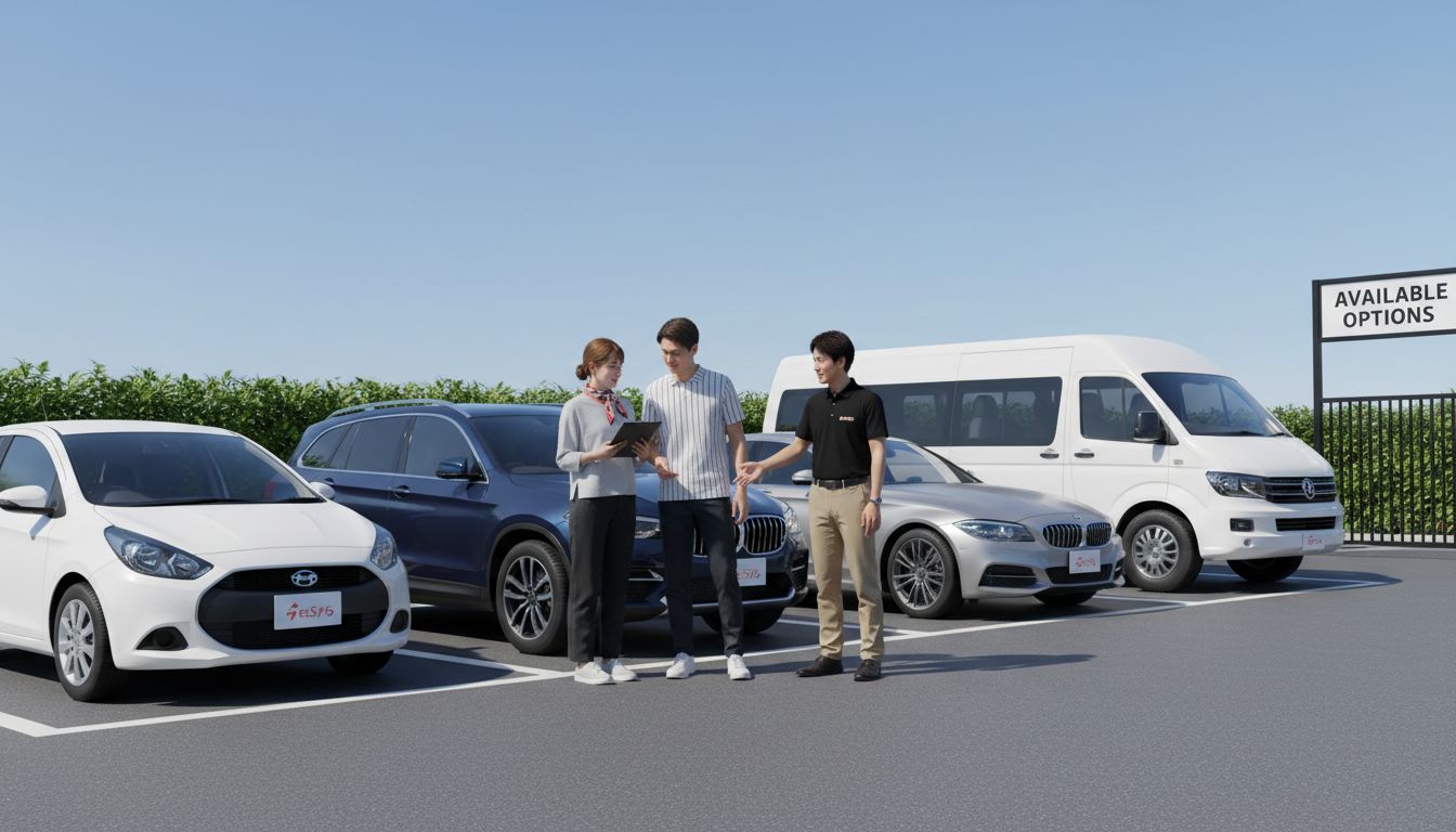 Different types of rental cars in lot