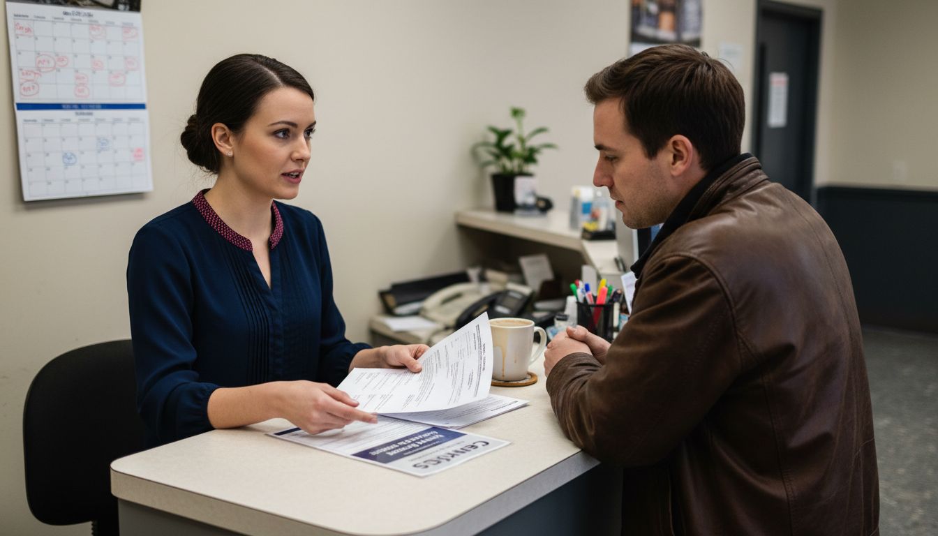 Rental agent discussing collision insurance coverage