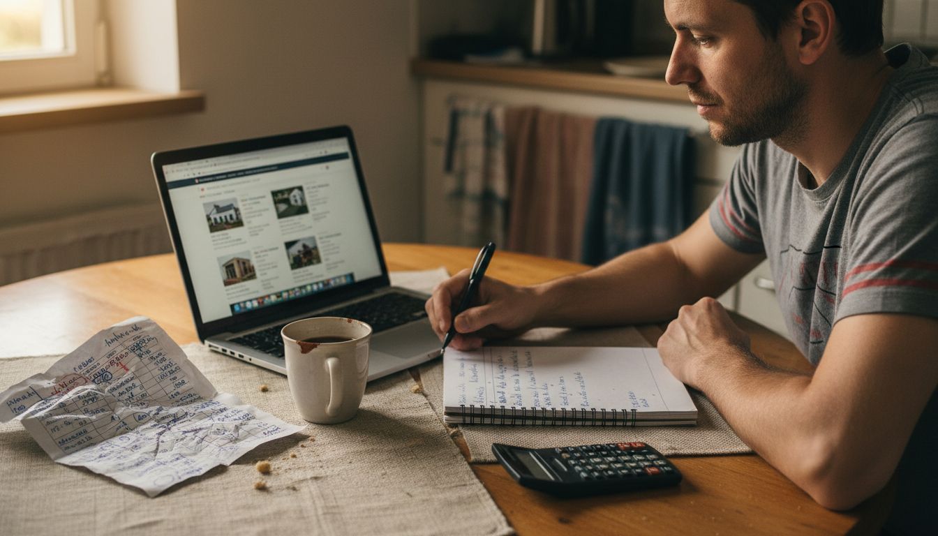 Man comparing boat rental prices at home