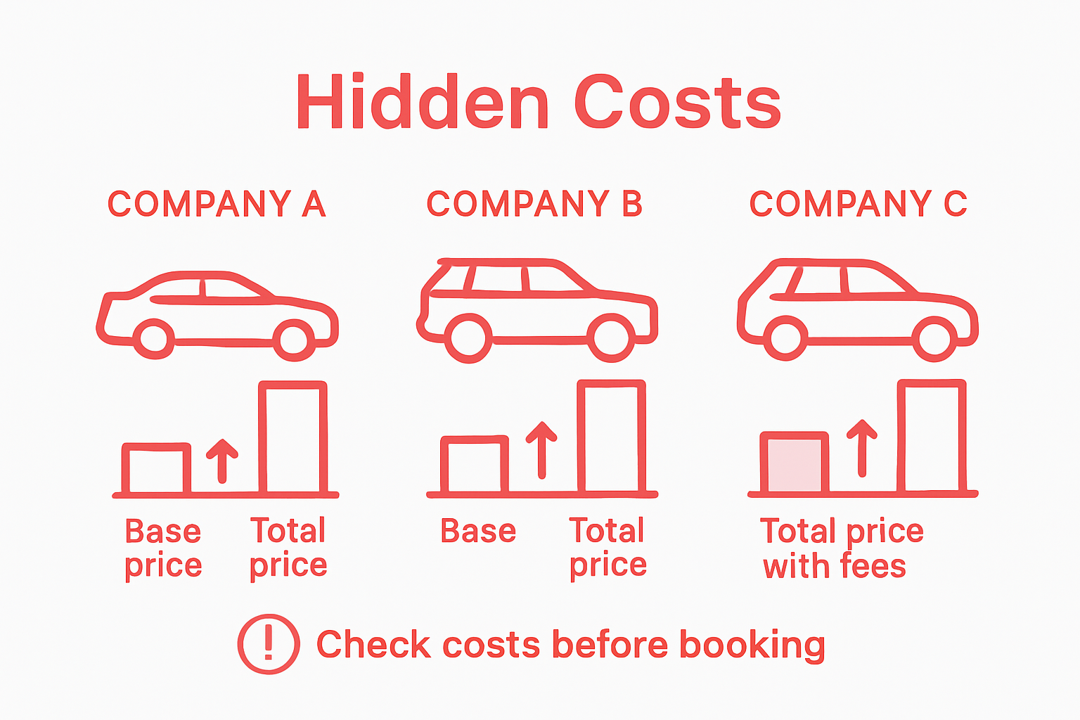 Infographic comparing car rental prices and fees