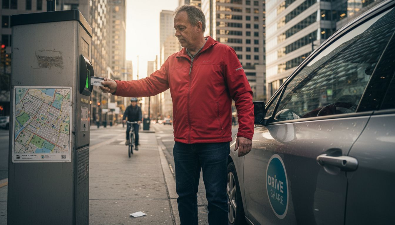 Man accessing carsharing rental station