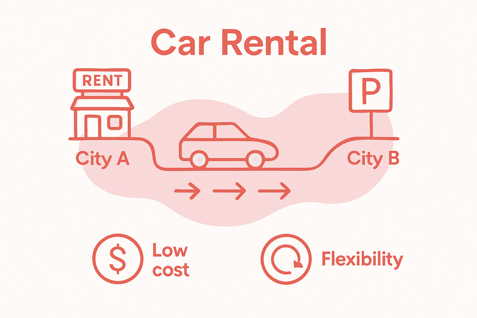 Infographic map illustrating one-way car hire