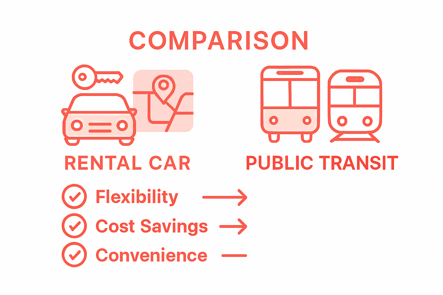 Infographic comparing car rental and transit
