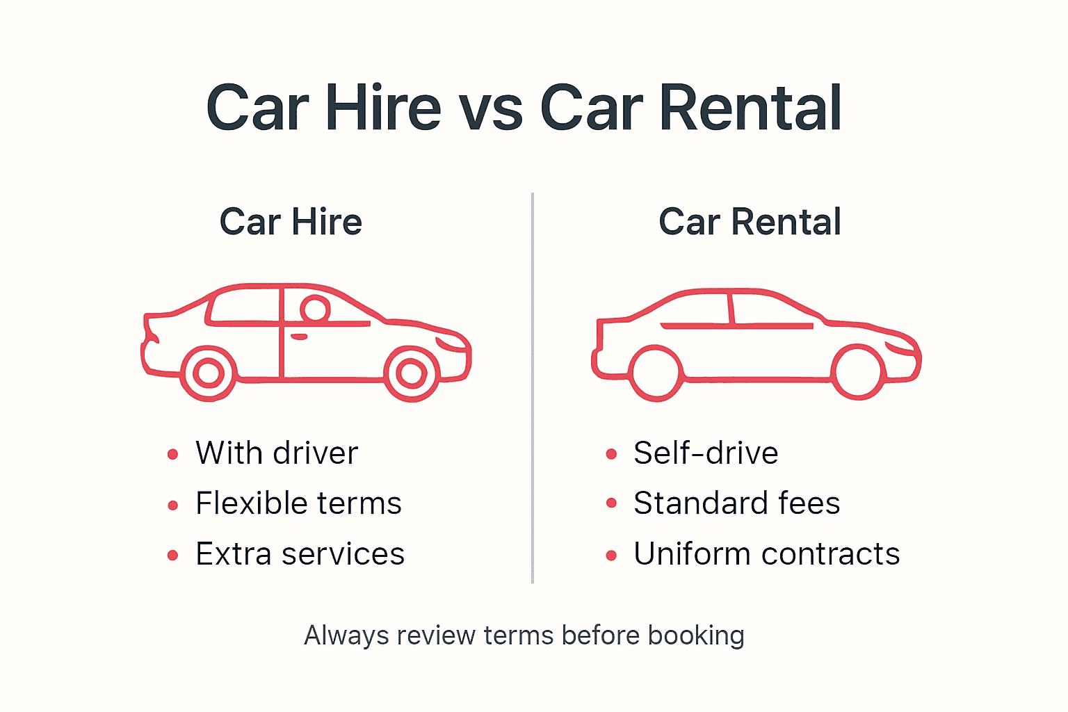 Infographic comparing car hire and car rental