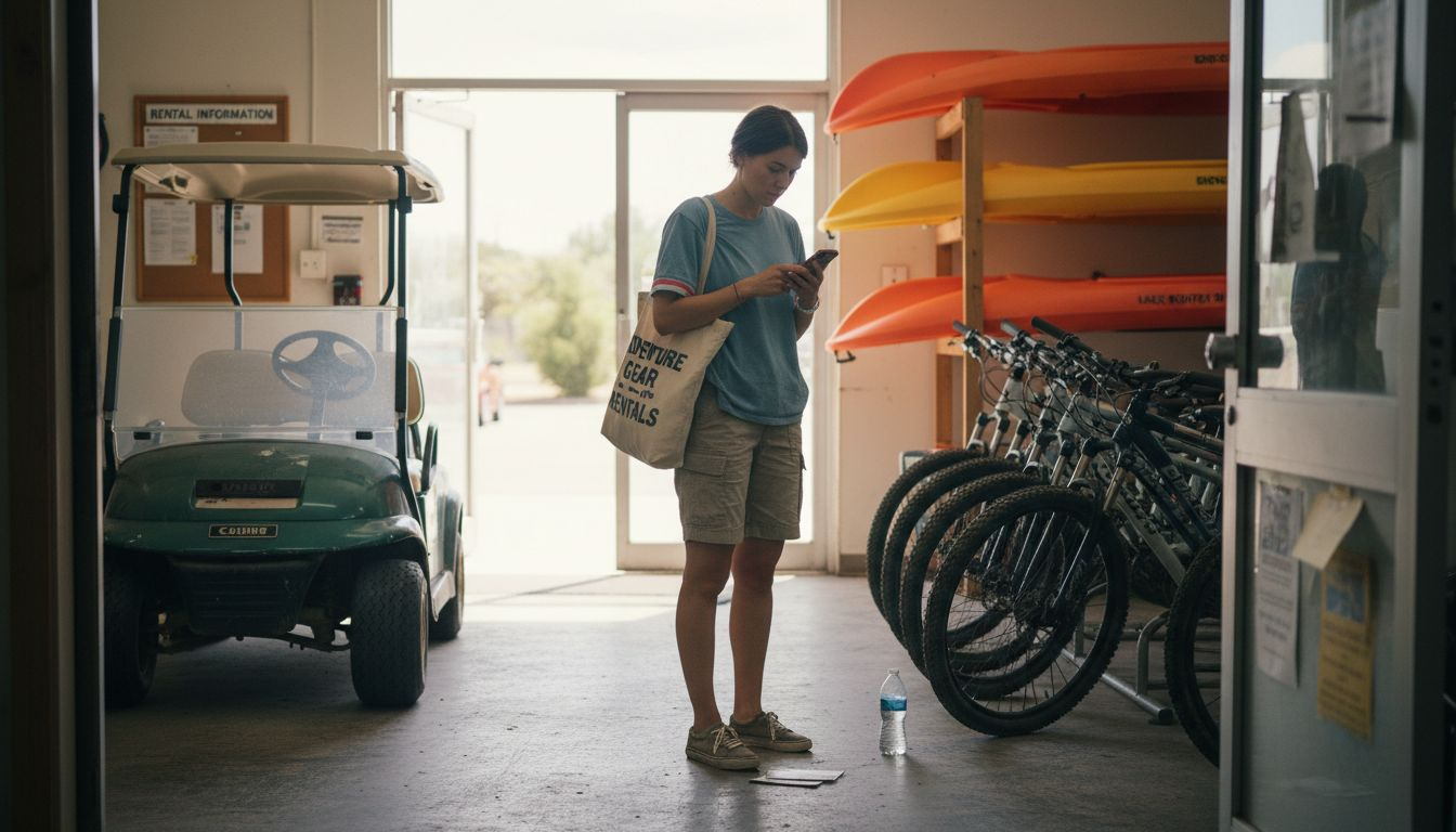 Woman choosing from leisure rental options