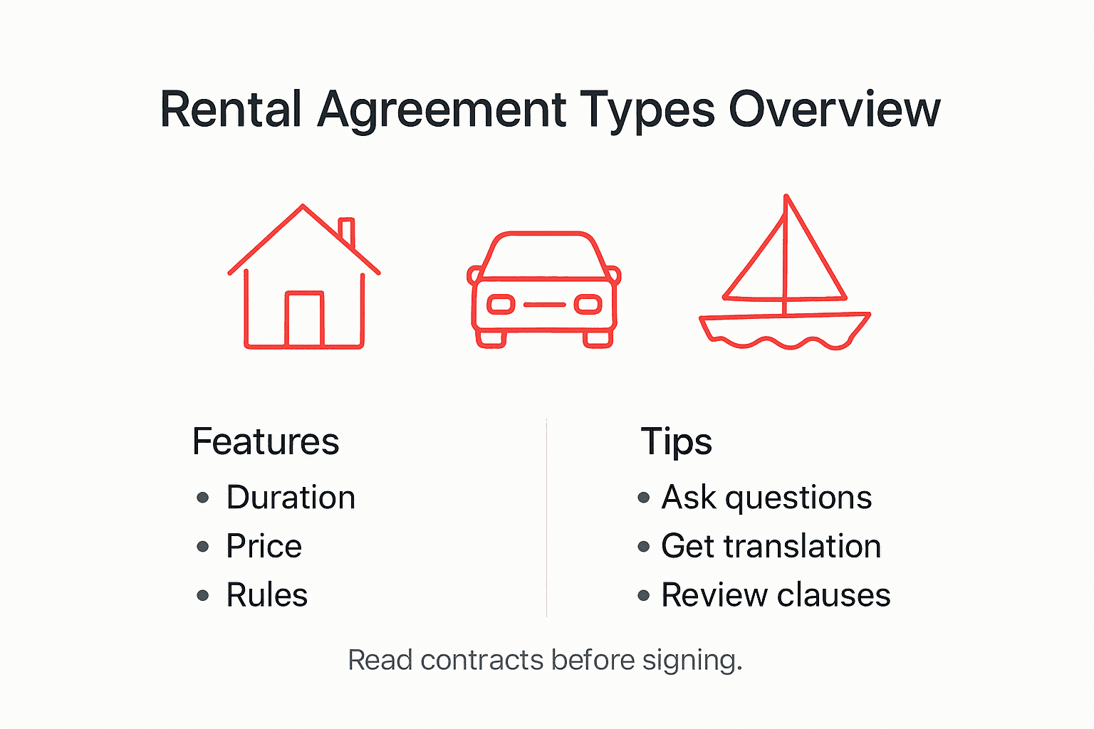 Infographic with rental agreement types and tips