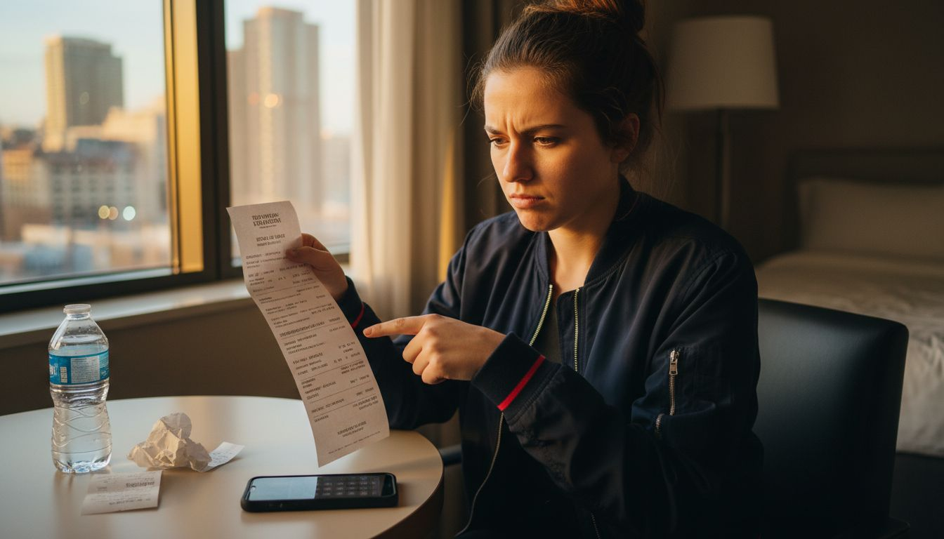 Young renter reviews car surcharge on bill