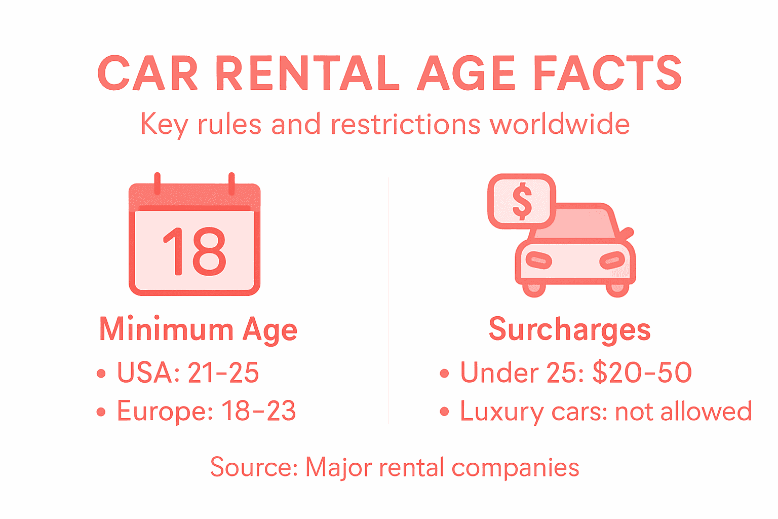 Infographic summarizing car rental age policies