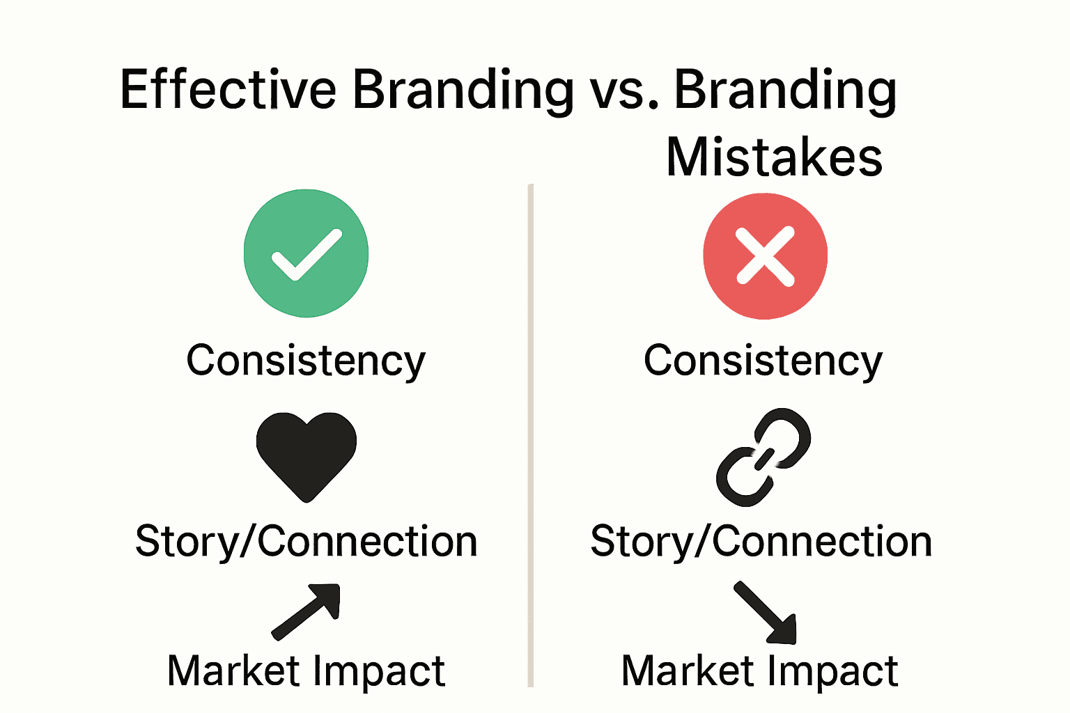 Infographic comparing effective branding versus common branding mistakes