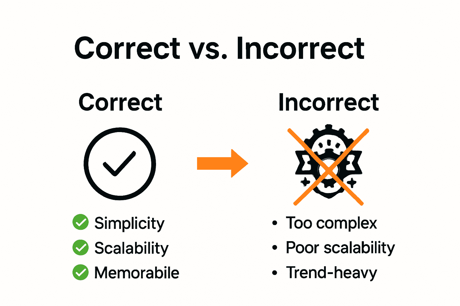 Infographic comparing effective logo design with common mistakes.