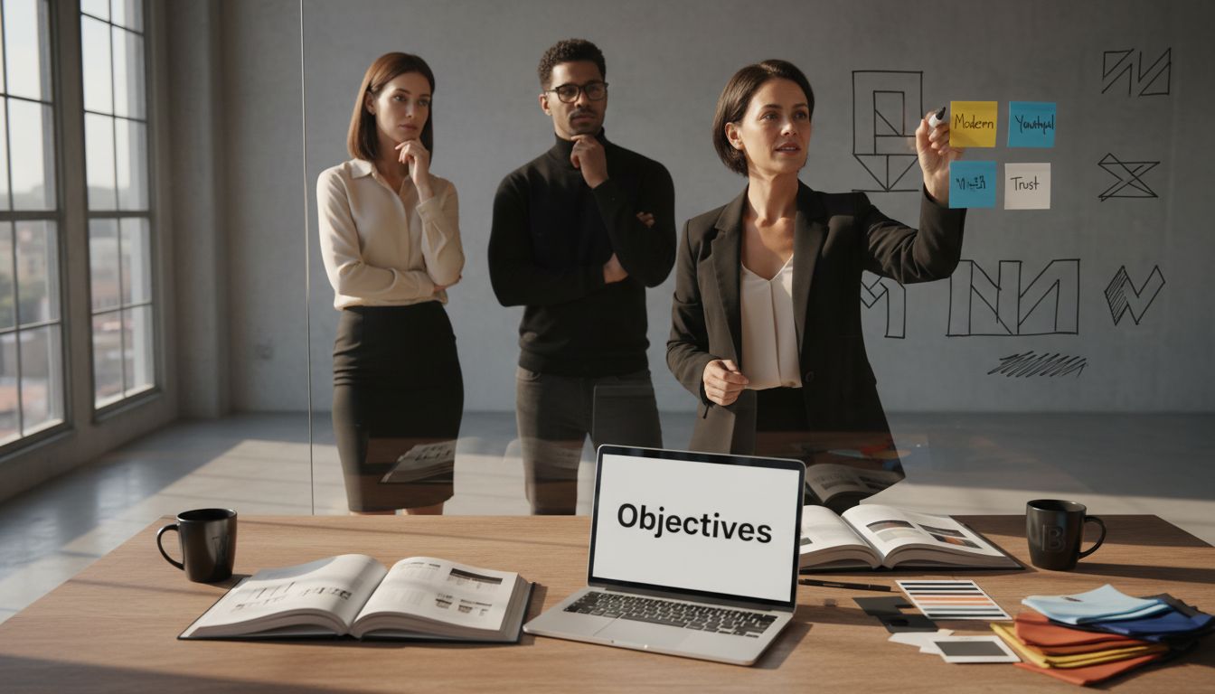 Logo Redesign Steps for UK Business Owners: Complete Guide 1 Strategist defining logo redesign objectives